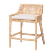 bali & pari Beata Natural Rattan Counter Stool - Handcrafted Wingback Counter Chair with Woven Detailing and Removable Cushion, Coastal Boho Style Seating for Kitchen Island or Dining Area Baxton Studio restaurant furniture, hotel furniture, commercial furniture, wholesale bar furniture, wholesale counter stools, classic counter stools